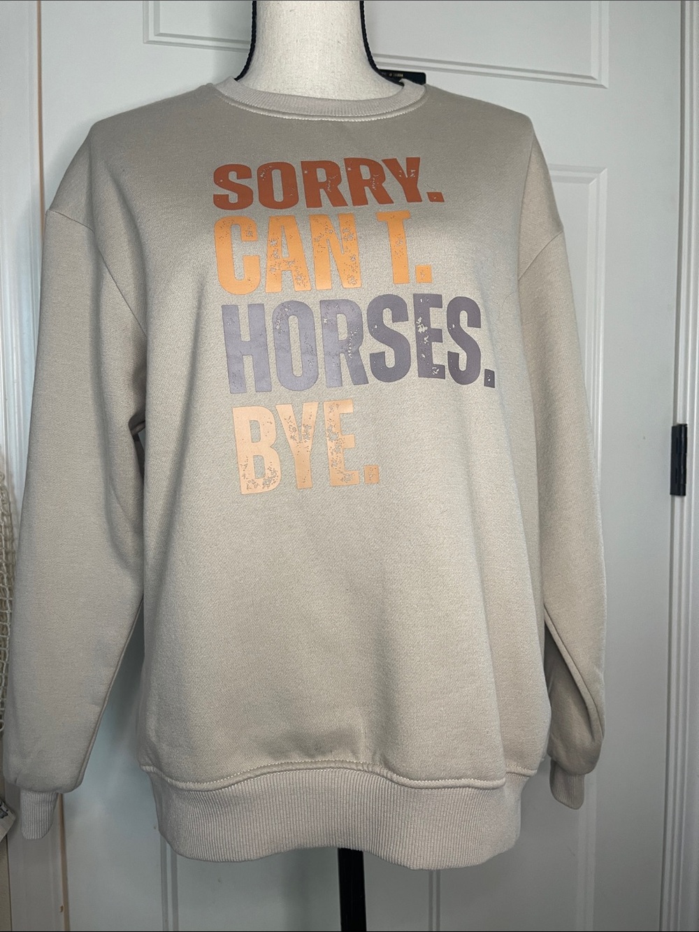 Beige Graphic Crewneck Sweatshirt with Orange & Gray Lettering